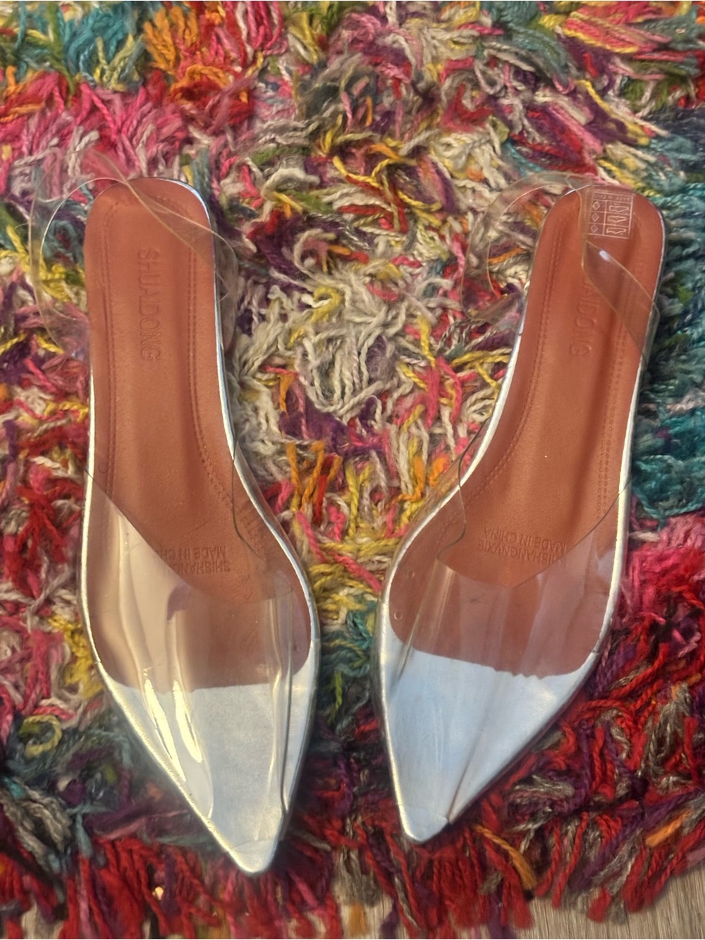 SHEIN Clear Pointed-Toe Slip-On Flats with Brown Insole 9
